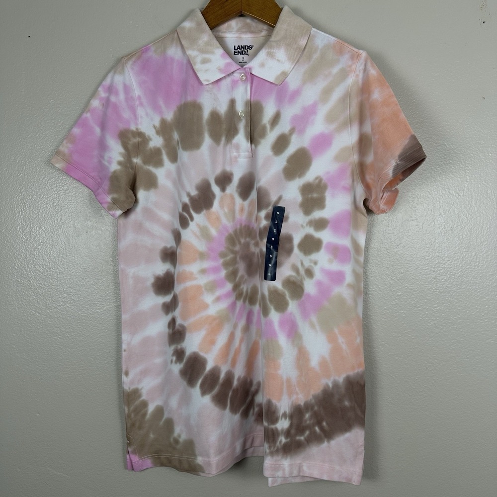 Lands End Women's Small Tie Dye Short Sleeve Polo Prep‎ School Hippie NEW